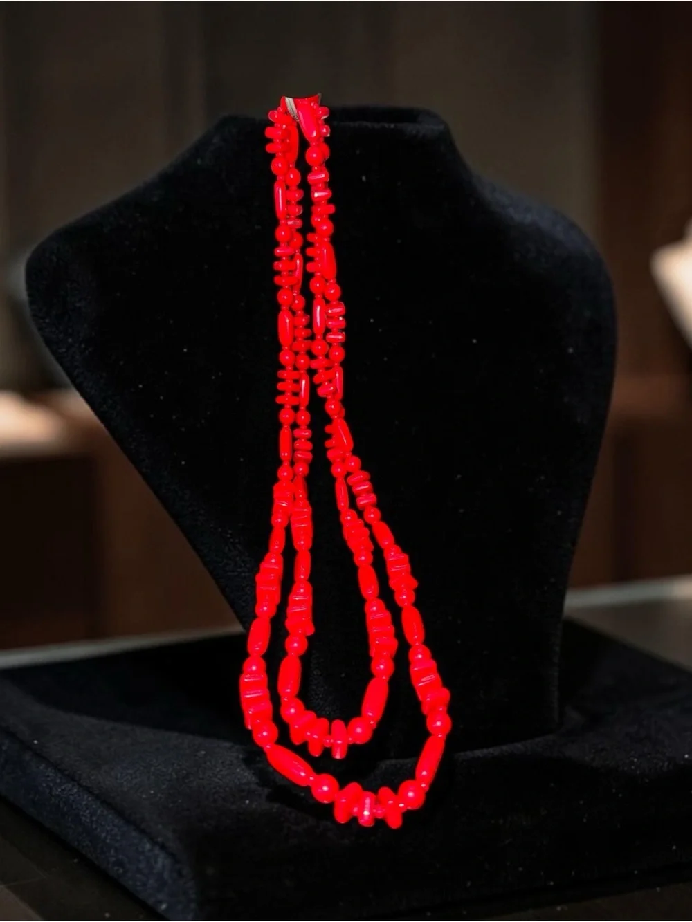 Vintage Red Faux Coral Beaded Statement Necklace Long 47” Continuous Loop